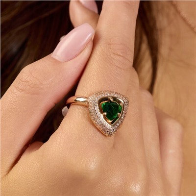 Комплект ювелирной бижутерии коллекция "Дубай" серьги и кольцо 17 р покрытие позолота, вставка: фианиты и цирконы, цвет: зеленый и прозрачный, арт.215.616-17