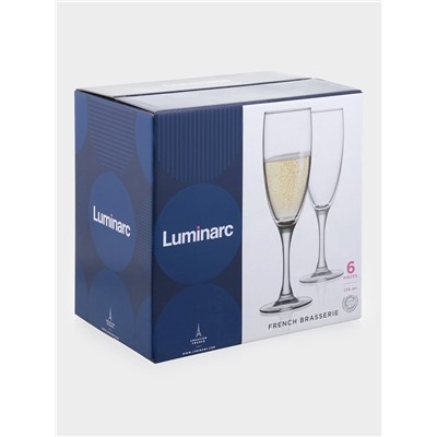 Бокалы для шампанского Luminarc French Brasserie, 170 мл, h=18.5 см, набор 6 шт., стекло, прозрачные