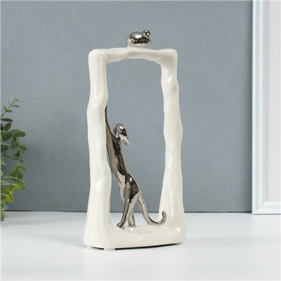 Фигурка керамика «Кошки-мышки - охота. Прямоугольник», белый с серебром, 6.2×12×24.5 см