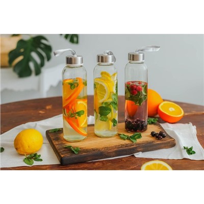 Бутылка для воды «Лидо», 500 мл, h=22.5 см, стекло, ремешок МИКС