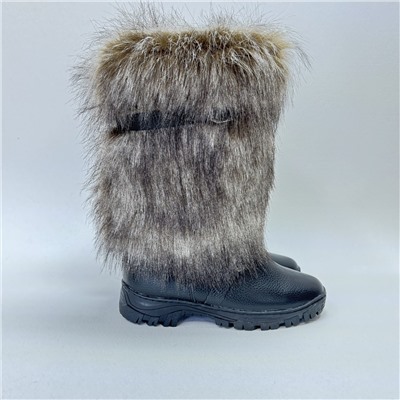 Унты мужские высокие мех “Песец” кожаные на литой подошве