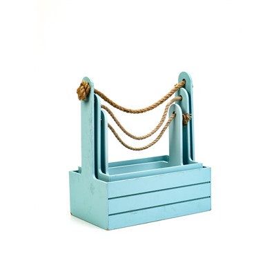 УЦЕНКА Набор кашпо деревянных 3 в 1 (29×18×33.5; 25.5×15×30; 20×12×23) «Аром», серо-голубой 1096263