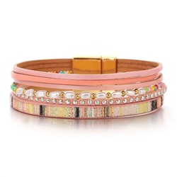 Браслет, жемчуг swarovski , кожа , сталь, ALBW157р