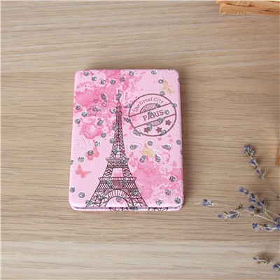 Зеркало карманное 6х8 см / 1613-3 /уп 12/288/кожзам,стразы