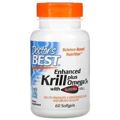 Doctor's Best, обогащенный криль с омега-3 из криля Superba, 60 капсул