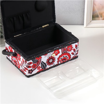 Шкатулка для рукоделия и шитья «Народный цветочный узор», хранение ниток, иголок, мелочи, 24×16×11 см
