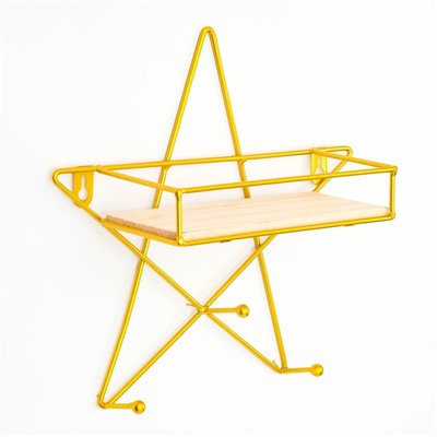 Вешалка настенная с полкой TAKE IT EASY «Звезда», с подсветкой, 3 крючка, 28×28 см, золото