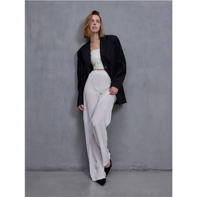 Брюки женские палаццо из шифона MINAKU: Casual Collection, белые, размер 50