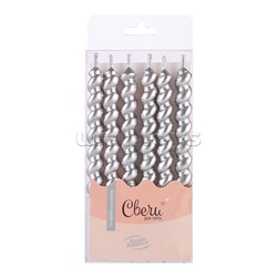 Свечи Роскошная серия, Серебро, Металлик, 0,8*7,5 + 2,8 см, 6 шт. с держателем