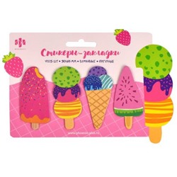 Закладки фигурные с клеевым краем 30х65 мм 4цвх15шт МОРОЖЕНОЕ бумажные 66588 Феникс