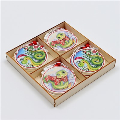 Елочные игрушки в деревянной подарочной упаковке, 12 шт.