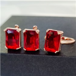 Комплект ювелирная бижутерия коллекция  "Дубай" серьги и кольцо 17 р, покрытие: позолота, вставка: фианиты, цвет: красный, арт.313.019-17