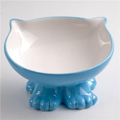 Миска «Киса», 200 мл, на подставке-лапках, керамика, голубая, белая
