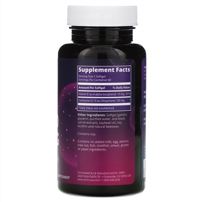 MRM, Nutrition, коэнзим Q-10, 100 мг, 60 мягких таблеток