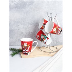 Кружка 4 штуки на металлстенде 350 мл / 538A /кружка новогодняя/ в гофрокоробе