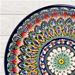 Ляган узбекский Риштанская керамика «Узоры», для плова, d=33 см, глубокий, синий