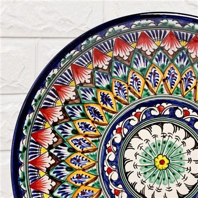 Ляган узбекский Риштанская керамика «Узоры», для плова, d=33 см, глубокий, синий