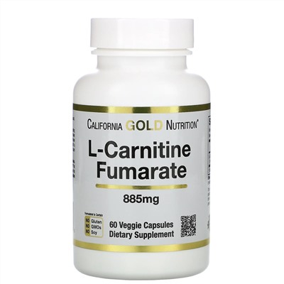 California Gold Nutrition, Alfasigma, L-карнитин фумарат, из Европы, 885 мг, 60 растительных капсул