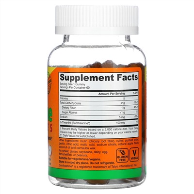 Jarrow Formulas, жевательные конфеты с теанином, без сахара, яблочный вкус, 100 мг, 60 жевательных таблеток