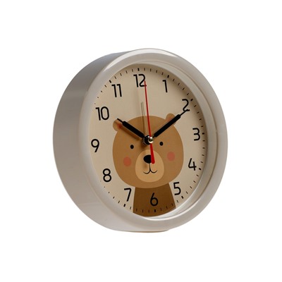 Будильник «Медвежонок», плавный ход, d=15 см, бежевый