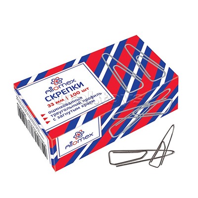 Скрепки металлические овальные оцинкованные 33 мм, 100 шт в картонной коробке