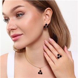 Комплект ювелирная бижутерия коллекция  "Дубай" серьги, кулон и кольцо 17 р, покрытие: позолота, вставка: фианиты, цвет: черный, арт.313.131-17