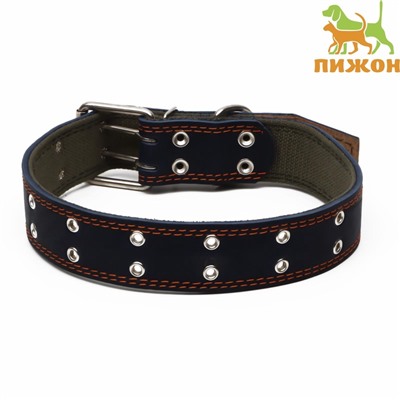Ошейник комбинированный, безразмерный, 83×4.5 см, ОШ 20-70 см, кожа, брезент, синий