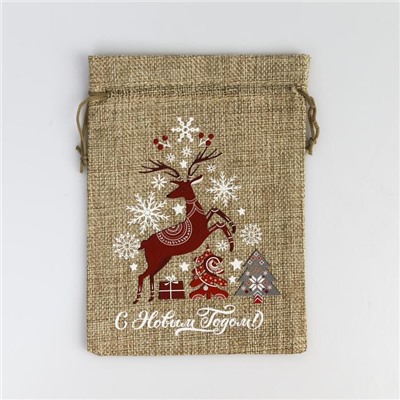 Мешочек подарочный с термонаклейкой «Счастливого Нового года», 13×18 см ± 1.5 см