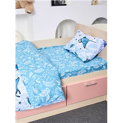 Постельное белье детское поплин с простыней на резинке - Киты