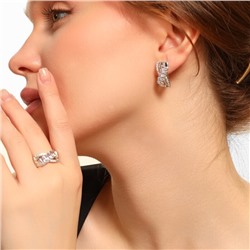 Комплект ювелирной бижутерии, серьги и кольцо 20 р, покрытие посеребрение, вставка: фианиты, цвет: прозрачный, арт.216.247-20