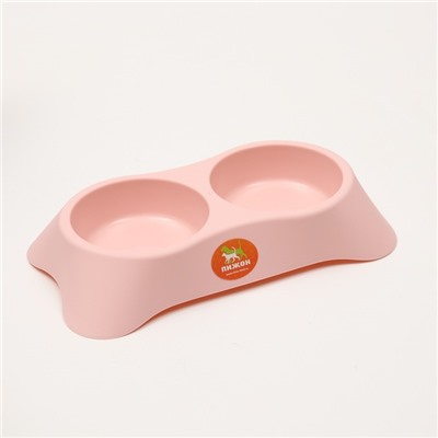 Миска двойная, 2×250 мл, 28×16×5 см, пластик, розовая