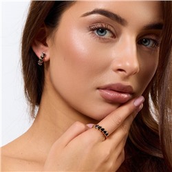 Комплект ювелирной бижутерии коллекция "Дубай" серьги и кольцо 19 р, покрытие позолота, вставка: фианиты, цвет: черный, арт.414.222-19