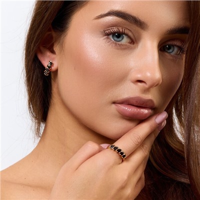 Комплект ювелирной бижутерии коллекция "Дубай" серьги и кольцо 20 р, покрытие позолота, вставка: фианиты, цвет: черный, арт.414.222-20