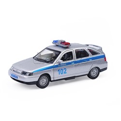 Машина металл ВАЗ-2112 Полиция 12 см, (двери,багаж, свет-звук, серебристый) в коробке
