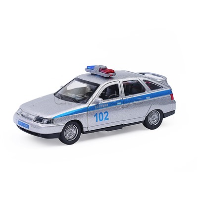Машина металл ВАЗ-2112 Полиция 12 см, (двери,багаж, свет-звук, серебристый) в коробке