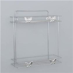 Полка для ванной Доляна «Бабочки», двухъярусная, 28×10.5×31 см, хромированная