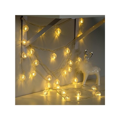 Гирлянда «Нить» 5 м с насадками «Футбольный мяч», IP20, прозрачная нить, 30 LED, свечение тёплое белое, 8 режимов, 220 В