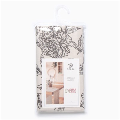 Дорожка на стол Этель Black flowers 40×149 см, 100% хлопок, саржа 190 г/м², серая