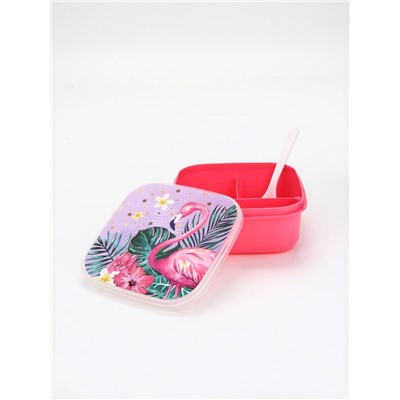 Ланч - бокс квадратный с секциями и ложкой «Фламинго», 400 мл