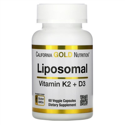 California Gold Nutrition, липосомальные витамины K2 и D3, 60 вегетарианских капсул