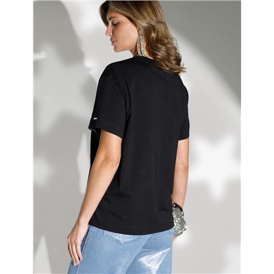 Нарядная футболка с принтом фольгой из премиального хлопка с эластаном