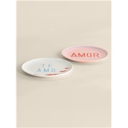 Тарелки SL Home «Уроки испанского: Amor - Te amo», d=22 см, набор 2 шт., фарфор, белые, розовые