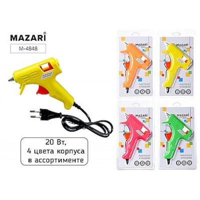 Клеевой пистолет мощность - 20 Вт. диаметр 7мм, 4 цв.в асс. M-4848 Mazari