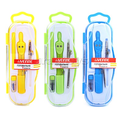 Готовальня (5 предметов) цветной корпус, ассорти 3 цвета