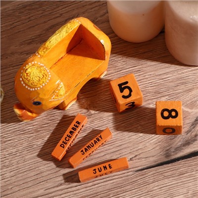 Вечный календарь с кубиками «Слоник», 11×4.5×6.6 см, дерево, МИКС