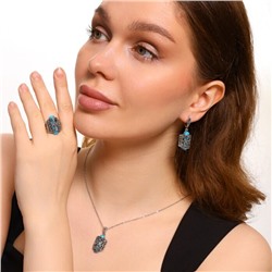 Комплект ювелирной бижутерии серьги, кулон и кольцо 18 р, покрытие: посеребрение, вставка: фианиты и искусственный камень, цвет: бирюза и графитовый, арт.314.287-18