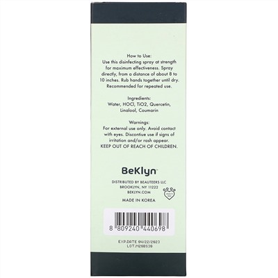 BeKLYN, Absolute Purifying Spray, Alcohol-Free Hand Sanitizer, 10.14 fl oz (300 ml)