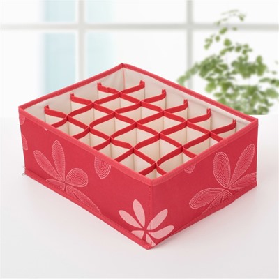 Набор органайзеров для хранения белья «Листочки», 3 шт., 32×24×12 см, цвет красный