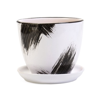 Горшок для цветов «Штрих», 1 л, d=15 см, h=13 см, с поддоном, керамика, белый