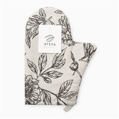 Варежка-прихватка «Этель» Black flowers, 20×27 см,100% хлопок, саржа 190 г/м²
